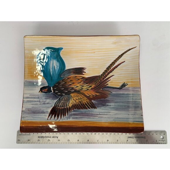 Italian Wall Plate Handmade Signed Pimpinelli M. Deruta Made in Italy Bird Pot - Picture 6 of 9